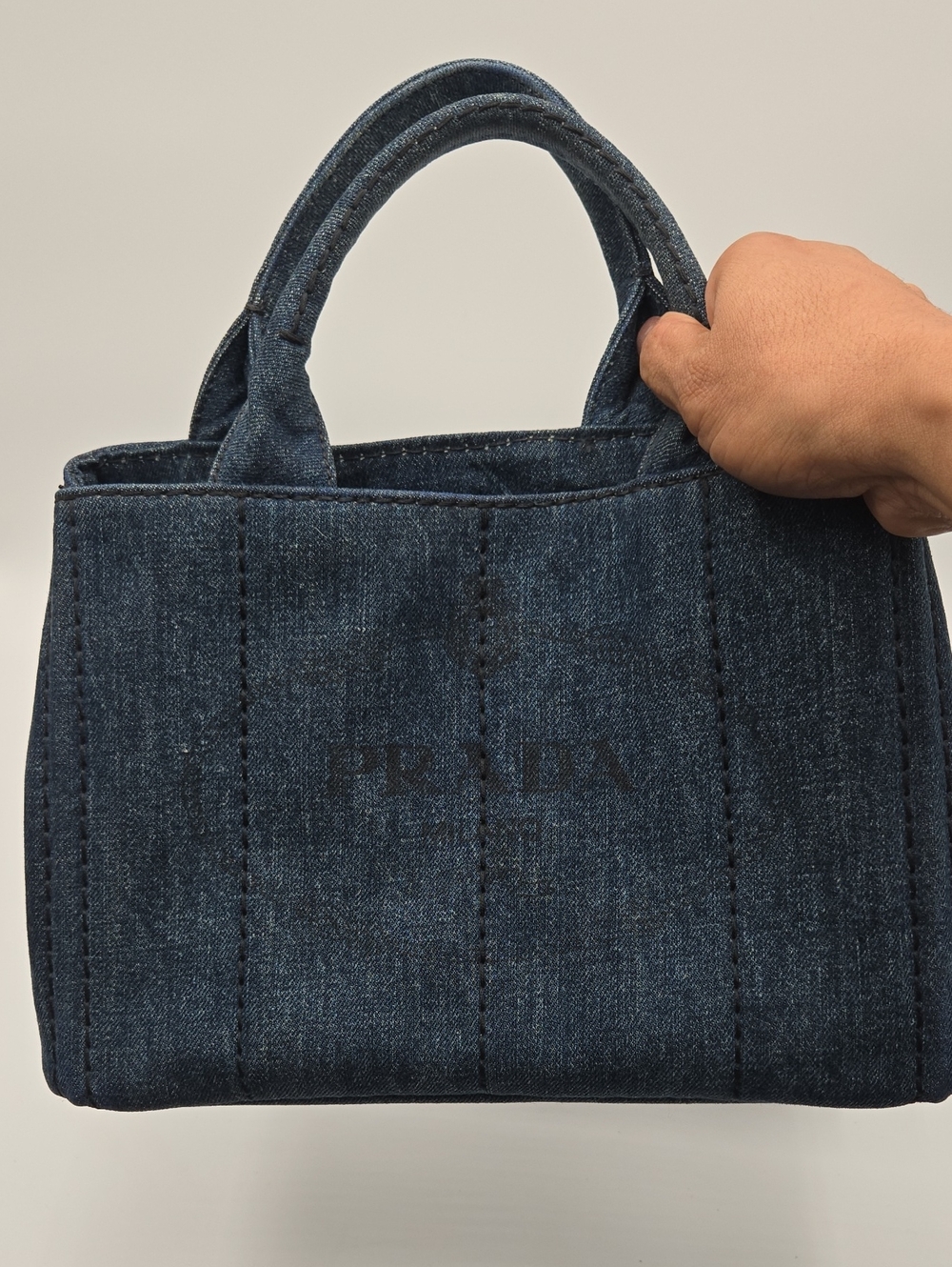 Prada Navy Denim Tote with Gold Hardware - Prada Canvas Canapa, COA included - Picture 15 of 17